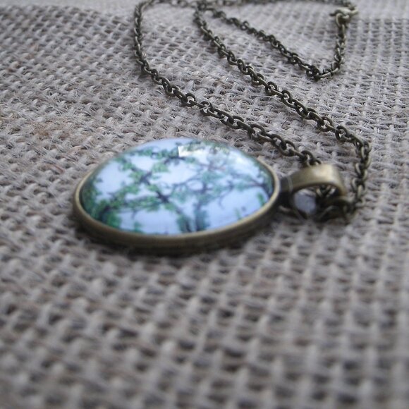 Vine Pentacle Glass Cabochon Pendant Necklace - Picture 7 of 12